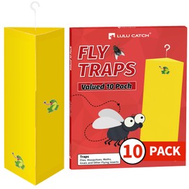 LULUCATCH Sticky Fly Trap Indoor, 10 Pack Hanging Flies Catcher Fungus Gnat Traps, Yellow Sticky Traps for Flying Insects Fruit Fly, Non Toxic Odorless Bug Catcher, Pet Safe Pest Control