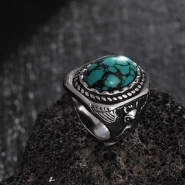 TURTLEDOVE Mens Retro Turquoise Ring Bohemian Oval Stone Rings Owl Stainless Steel Ring Jewelry for Father,Boyfriend,Brother (11)