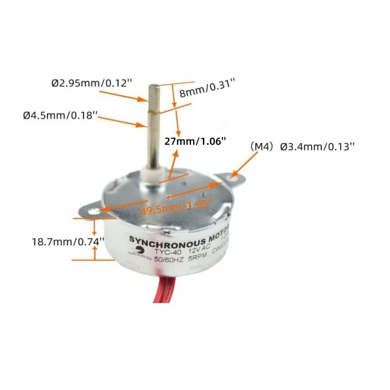 CHANCS Synchronous Motor TYC-40 AC 12V 5RPM CW/CCW Flat Shaft