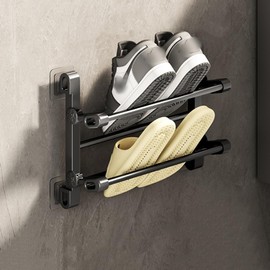 SKTMH 壁掛け スリッパ収納 2段 靴ラック スリッパホルダー おしゃれ 折りたたみ式 省スペース 穴開け不要 取付簡単 スリッパラック 浴室 室内 バスルーム トイレ 玄関 ホテルなどに適用