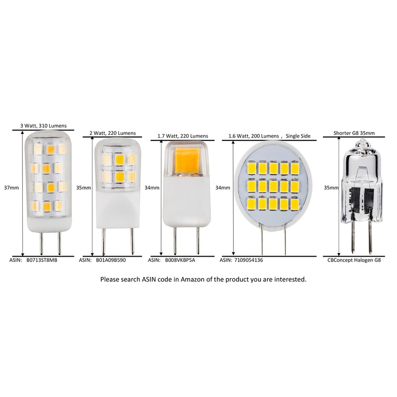CBconcept UL-Listed, G8 LED Light Bulb (Shorter 35mm Length), 10-Pack,