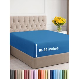 Extra Deep King Fitted Sheet - Hotel Luxury Single Fitted Sheet Only - Easily Fits 18 inch to 24 inch Mattress - Ultra Soft, Wrinkle & Fade Free w/Extra Deep Pockets - Breathable & Comfy - Royal Blue