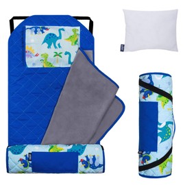 Wildkin Kids Modern Nap Mat with Reusable Pillow for Boys & Girls, Perfect for Elementary Sleeping Mat, Features Elastic Corner Straps, Soft Cotton Blend Materials Nap Mat for Kids (Dinosaur Land)