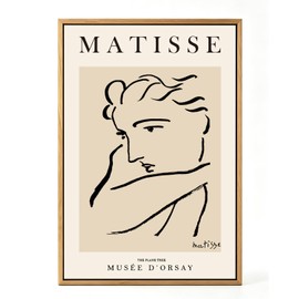 Matisse Framed Wall Art Black Beige Women Face Line Art 12x16 Natural