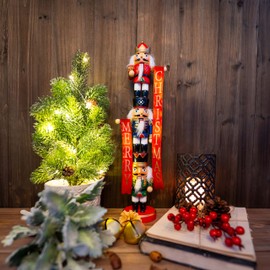 DQ DQ HOME DECOR 18-inch Merry Christmas Wooden Stacked Nutcrackers Christmas Decoration