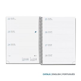 Miquelrius - 2024 Year Planner Week to View Plus Size 155 x 213mm (A5 Similar) Hardback Spiral Bound Elastic Band Catalan, English & Portuguese Sweet Home