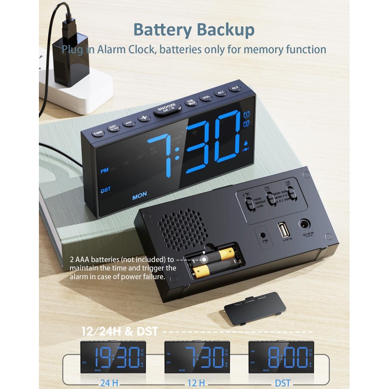 Upgraded Loud Alarm Clock with Bed Shaker for Heavy Sleepers,