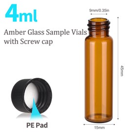 BIGLEE 100PCS Amber Small Glass Vials with Screw Caps (4ML)
