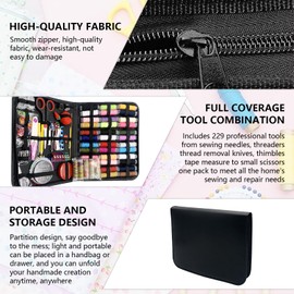 Sewing Kit Basic Equipment with 229 Sewing Accessories, Includes Dressmaking Scissors, Includes Sewing Thread, Needles, Buttons, for Beginners, Adults, Home, Travellers, Relatives and Friends