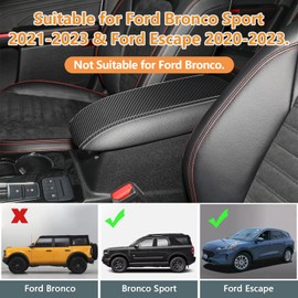 BoxCheer Armrest Box Cover for Ford Bronco Sport 2021 2022 2023 Center Console Protector Pad for Ford Escape 2020-2023 PU Leather Waterproof Mat Interior Accessories (Black Carbon Fiber)