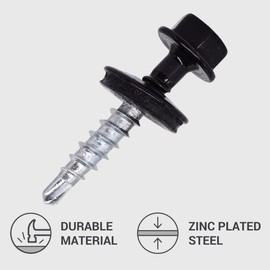 Marcopol (Pack of 60) Metal Roofing Bolts, 4.8 x 28 mm Painted Self Drilling Screws with EPDM Washers, Sheet Metal Hex Bolt (60, Jet Black RAL 9005)