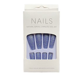 SUIOPPYUW 1 Set French Tip Press on Nails Solid Color Extension Extra Long Artificial Full Cover Ballerina Manicure Kit for Girls, H33-purple Blue,Jelly, Glue