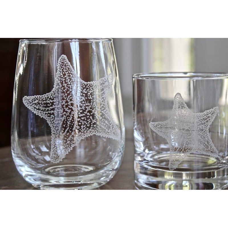 HullSpeed Designs Starfish Engraved Stemless Wine Glasses (Set of 2)