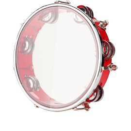 LMS Tambourines for Adults 8 Inch Tambourines for Church Tambourine Adjustable Tone Hand Drum Double Row Metal Jingles Handheld Percussion (8 Inch, Red)