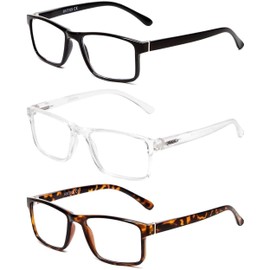 Medspex 3 Pack Blue Light Reading Glasses +0.00 Black/Tortoise/Clear Crystal Mens Womens Computer Readers Trendy Eyeglasses, Medium