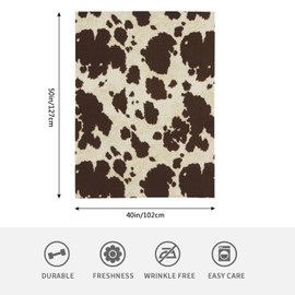 HGOD DESIGNS Brown & White Cowhide Fur Print Pattern Fleece Throw Blanket Ultra Soft Cozy Blooming Decorative Flannel Blanket All Season for Home Couch Bed Chair Travel 100x130cm