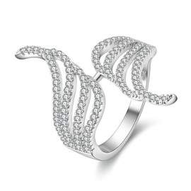 Uloveido Fancy Angel Wings Open Rings White Gold Plated Pave Cubic Zirconia Rings Best Gift Ideas for Women Girl Sister Friendship (Size L) PJ4270-6