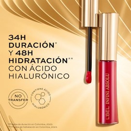 L'BEL - Infini Absolu Labial Liquido Color Berry Arenna Nude 7 g, De Larga Duración, con Ácido Hialurónico, Labial de Color Intenso con Acabado Mate, 