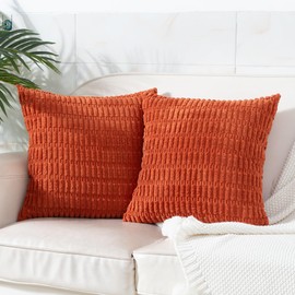 Smile of hope Orange Boho Throw Pillow Covers 20x20 Inch Set of 2, Soft Striped Corduroy Decorative Couch Pillow Covers Fall Modern Farmhouse Home Decor for Sofa Living Room Couch Bed