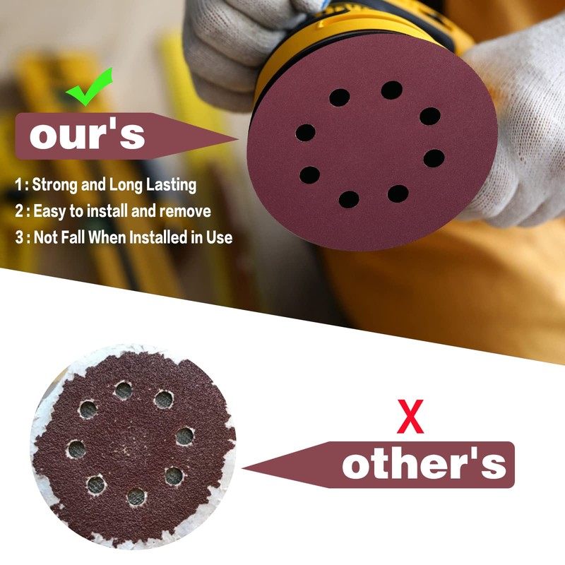 STEBRUAM 100PCS 125mm Sanding Discs 1500 Grit, 5 Inch 8