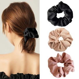 Scrunchie Hair Elastic Hair Elastic Volume Satin Hair Accessory, Large, Stylish, Adult, Hair Clip, Women's, Elegant, Hair Ornament, Anti-Static, Gentle on Hair Gift (Set of 3)