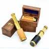 Mythrojan Nautical Brass Mini Telescope with Wooden Box Spyglass Pocket