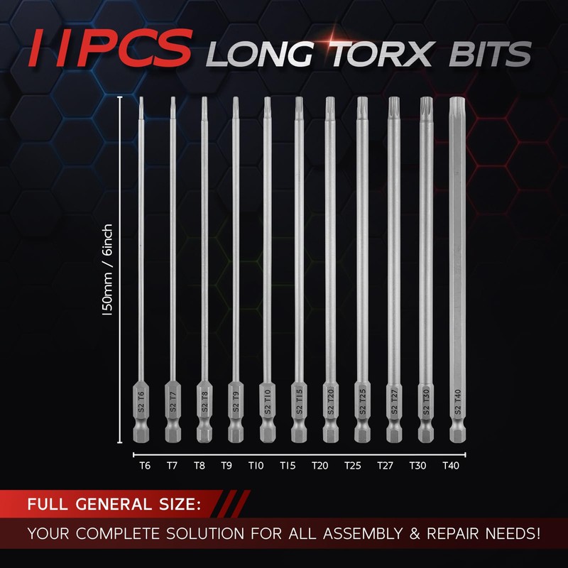 LMXMGRG 6 Point Long Torx Bits Set T6-T40 Bit 1/4