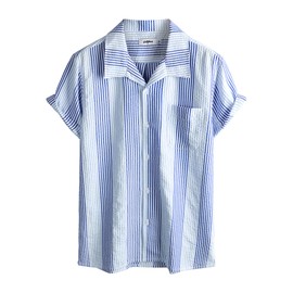VATPAVE Mens Casual Striped Shirts Short Sleeve Button Down Summer Shirts Regular Fit Beach Shirts with Pocket Small Light Blue Seersucker