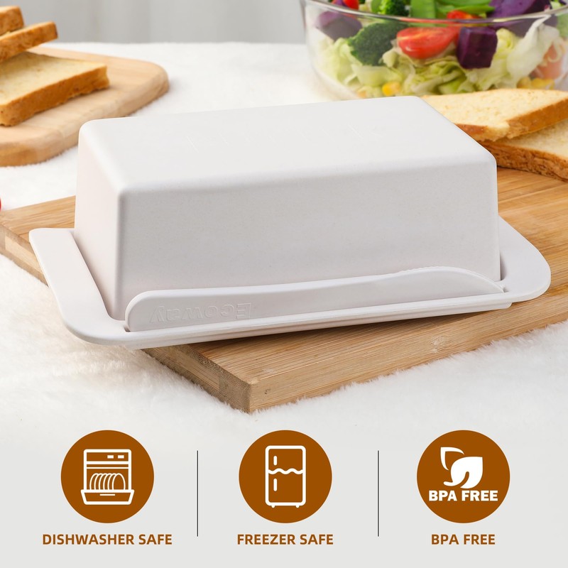 ECOWAY Bamboo Butter Dish with Lid and Knife, Large Butter
