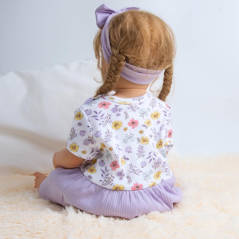 Baby Doll Clothes Floral Dress + Bow Headband Girl Doll
