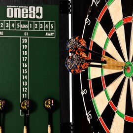 ONE80 All-in-One Dartgame Center with Self-Healing Sisal/Double-Sided Dartboard & Multifunctional Cabinet 6 Steeltip Darts and Mounting Kit Included (Vapro Bristle Board Cabinet Set Black)