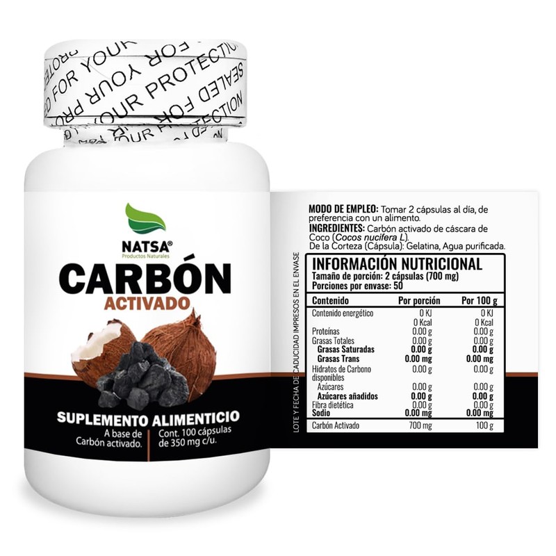 Carbón Activado 100 cápsulas, calidad Premium