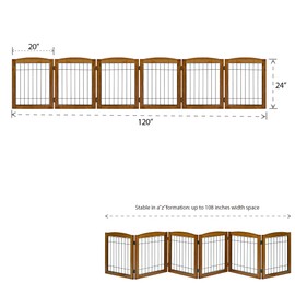 LZRS Sturdy Wood Pet Gate, Freestanding Wire Pet Dog Gate Safety Fence Indoor, Foldable Stair Barrier for Most Furry Friends, Puppy Dog Gate for Stairs, Doorways, Oak Cheery,24" Height-6 Panels