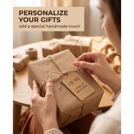 TOZBLEU Etichette Cartoncino Kraft 100 Pz con Spago di Iuta Naturale, Tag Regalo Bifacciali e Cartellini Prezzo per Bomboniere Battesimo Matrimonio, Ideali per Personalizzare DIY e Confezione Regali