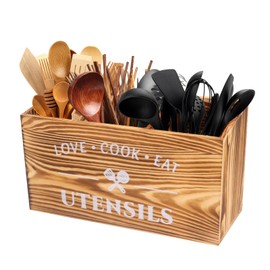 Kitchen Utensil Holder, Wooden Cooking Spoon Holder, Kitchen Organiser, Utensil Organiser for Worktop, Kitchenware Rack with Three Compartments, Cooking Tools for Farmhouses for Worktops Organiser