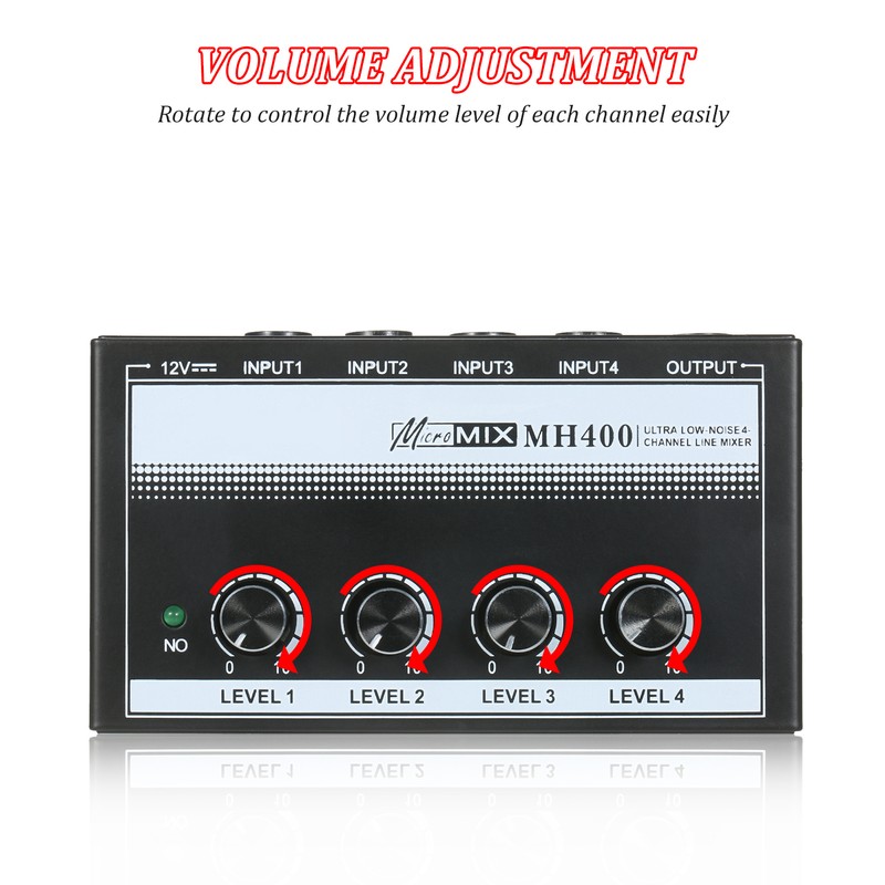 MH400 Ultra Low-Noise 4-Channel Line Mixer Mini Audio Mixer with