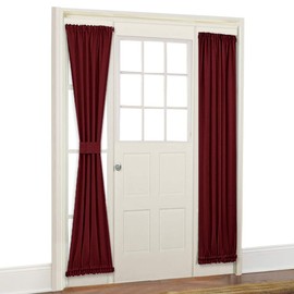 PONY DANCE Door Panel Curtain - Glazed Heavy-Duty Blackout French Door Curtains Xmas Home Decorative Drapes with Rod Pocket Including Bonus Tieback, 25 by 72 inches, Red, One Panel
