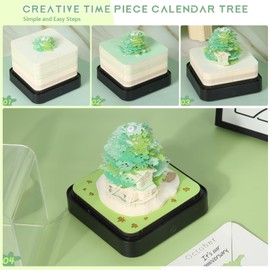 3D Calendar 2025 with LED Lights, Time Piece Calendar 2025 Artsy Pads, Timepiece Calendar Tree, 3D Art Calendar Creative DIY Paper Carving for Desktop Decoration (Battery not included)