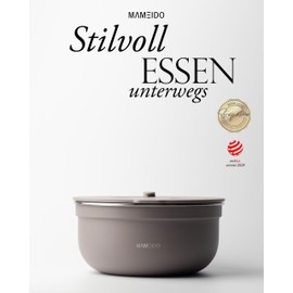 MAMEIDO Salad Box to Go 1.5 L, Bowl Lunch Box Adult Made of Stainless Steel, Bento Box, BPA-Free with Compartments and Leak-Proof Dressing Container, Food Box Meal Prep (Taupe Grey, 1500 ml)