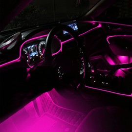 QAUBEN Car Ambient Footwell Lighting Optic Fiber Cable 64 Colors Music Sound Active with APP Control Car Decorative Atmosphere Lighting Kit DC 12V 1W 6m