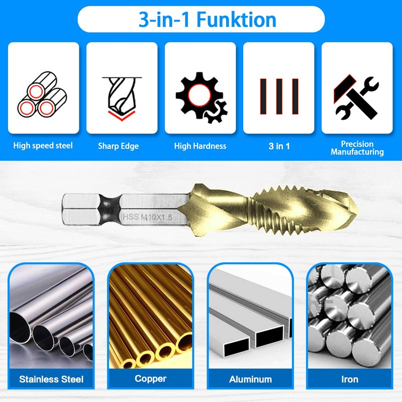 Combination Drill & Tap Bit Set, 6 pc SAE (6-32NC