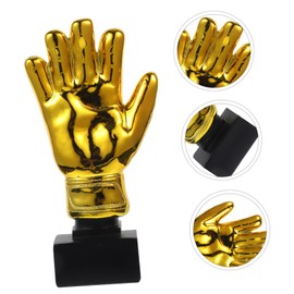STOBOK Football Trophy Goalkeeper Plating Resin Award with Goalie Gloves Shape Soccer Match Prize for Office School Kindergarten Golden