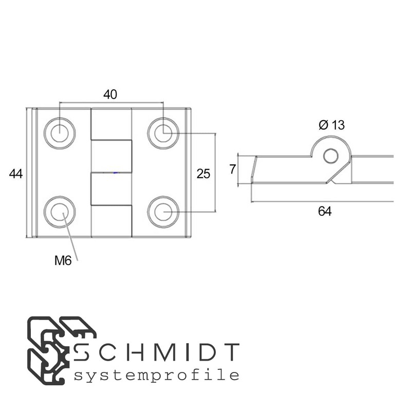 SCHMIDT systemprofile 10 x Hinges, 64 x 44 mm Aluminium