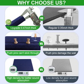 Large Cork Boards for Walls 48"x 36" - 1/2” Thick Bulletin Board, 12 Pack Felt Wall Tiles with Slat Wall Paneling, Pin Board Corkboards for Office - Dark Blue