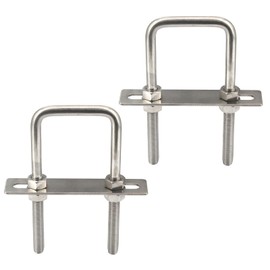 M8 x 50 x 80mm 304 Stainless Steel Square U Bolts with Hex Nuts, Frame Plate, Round Washers (Pack of 2)