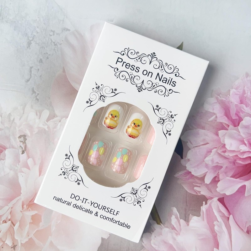 Easter Press on Nails Short Square Fake Nails Glossy Finish