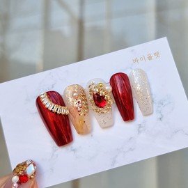 Deep Rose Handmade Nail Tips - Ballerina L / 딥 로즈 수제네일팁 - 발레리나L