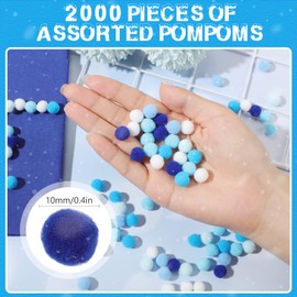 Tegeme 2000 Pieces Pom Poms 1 cm Assorted Pompoms and Crafts Fuzzy Balls for Autumn Thanksgiving Christmas DIY Arts and Craft Making Decorations(Blue Series)