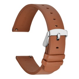 WOCCI 20mm Thin Flat Leather Watch Strap for Smart Watch with Silver Buckle (Brown)