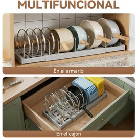 Organizador de Ollas y Sartenes Extensible, con 12 separadores reforzados para organizar ollas, sartenes y tapas en la cocina (blanco)